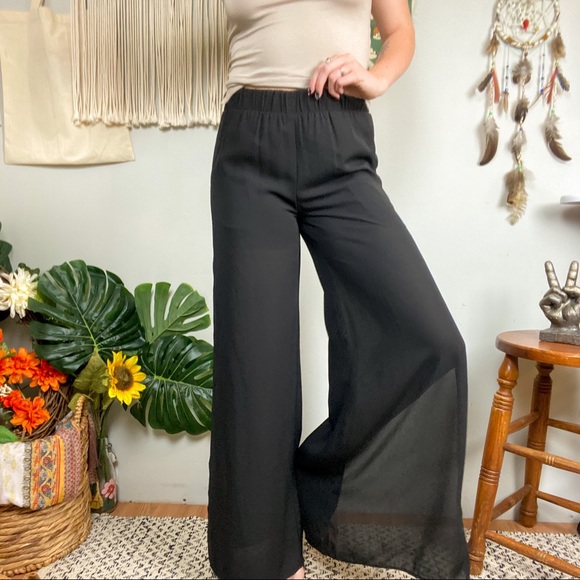 Three Eighty Two NWT Vanessa Side Slit Sheer Black Wide Leg Pants Size Small - Picture 13 of 13